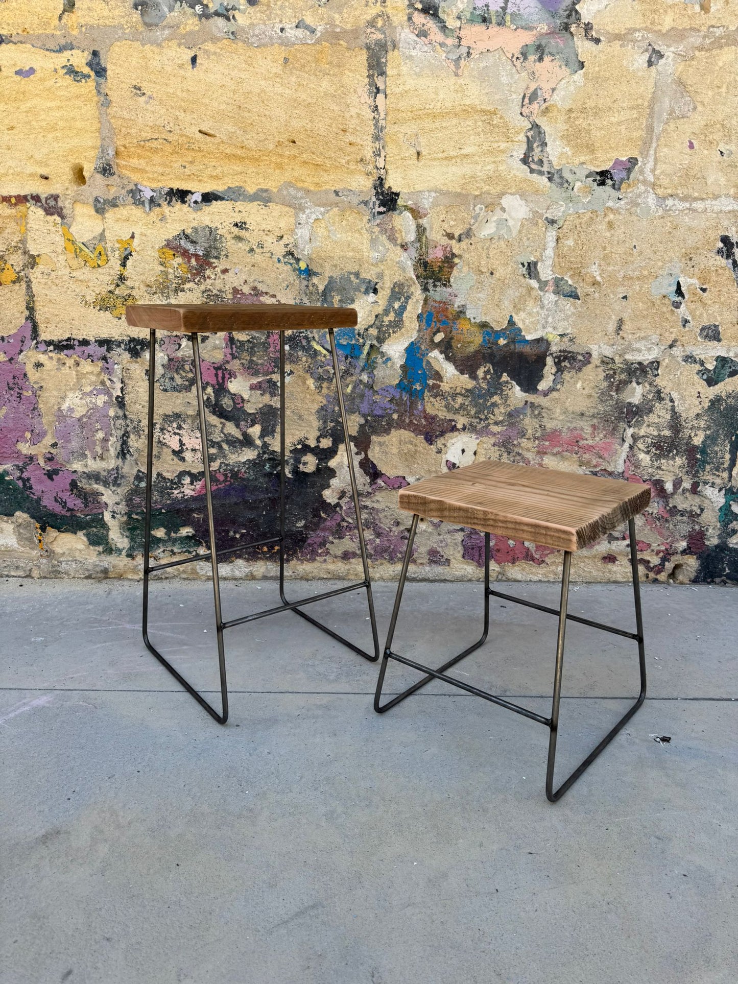 Tabouret bois de réemploi & acier — Pièce unique
